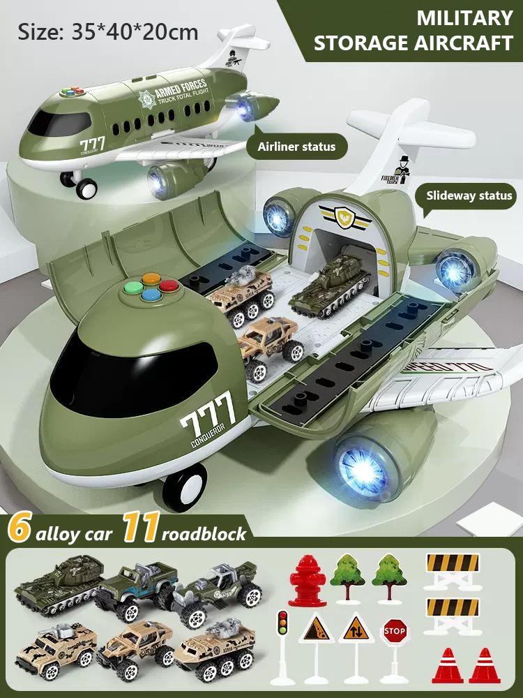 Large Airplane Model With Lightds Inertia Police Car Kids Storage Passenger Airplane Boy Simulation Plane Multifunctional Toys