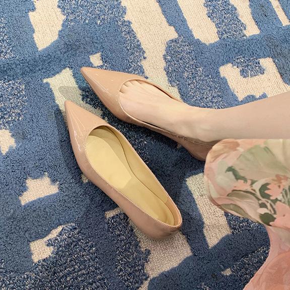 Schafsleder-Version~ Echtes Leder Innenhöhe erhöhend spitz zulaufende Einzel-Schuhe Damen flachmündig vielseitige Pendler-Ballerinas