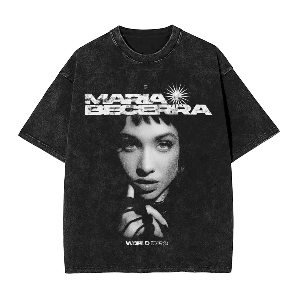 

Maria Becerra La Nena Tour T Shirt Hip Hop Washed Short Sleeve Oversize TShirts Fashion Mens Women Streetwear Summer Tops Tees 2XL