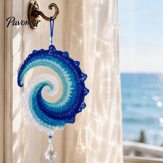 Mindful Leisure Crafting Kit Ocean Wave Crochet Wind Spinner DIY Kit, Coastal Beach House Hanging Decoration Craft Handmade Ornament for Home