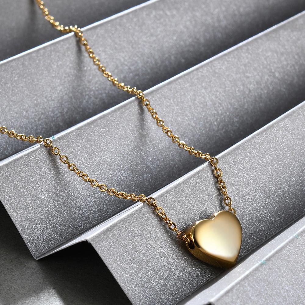 Cross-Border Simple 12MM Heart Necklace: Three-Color Stainless Steel Clavicle Chain with Engravable Pendant for Women