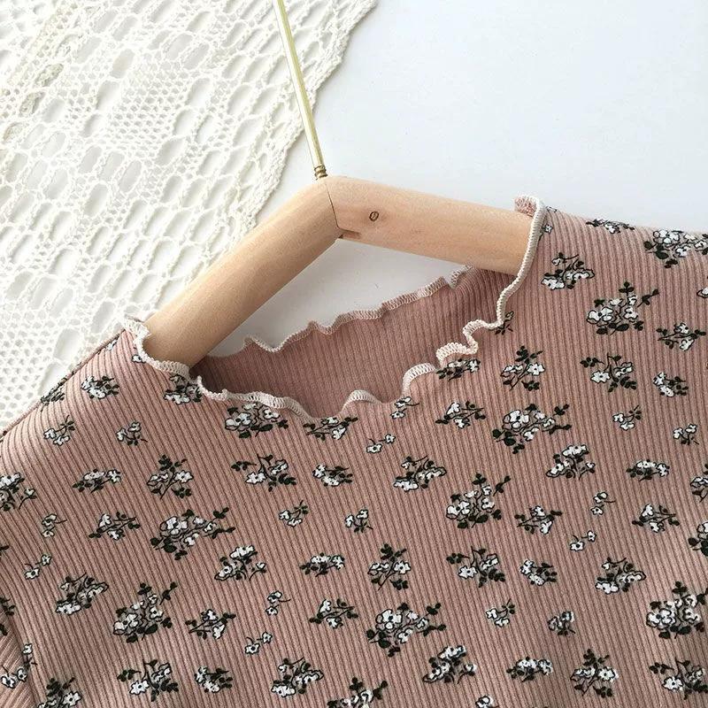 Dívčí letní měkký a pohodlný květinový set Domácí dvoudílný top s krátkým rukávem + šortky