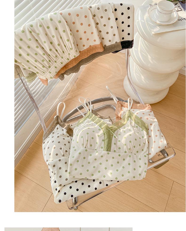 Girly Polka Dot Modal Camisole Pajama Set with V-Strap and Padding - Comfortable Summer Homewear