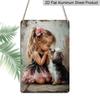2D Flat, 1pc Vintage "Girl & Yorkshire Terrier" Aluminium Sign - 8"x12" Rustic Pet & Family Decor, Heartwarming Dog Lover Wall Art, Perfect Gift for