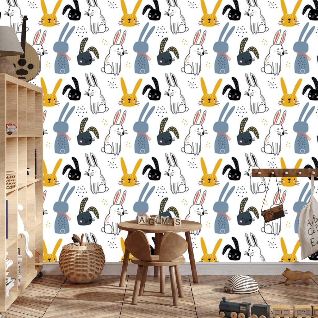 Wallpaper Rabbits On a White Background for the Living Room and Bedroom 50x1000