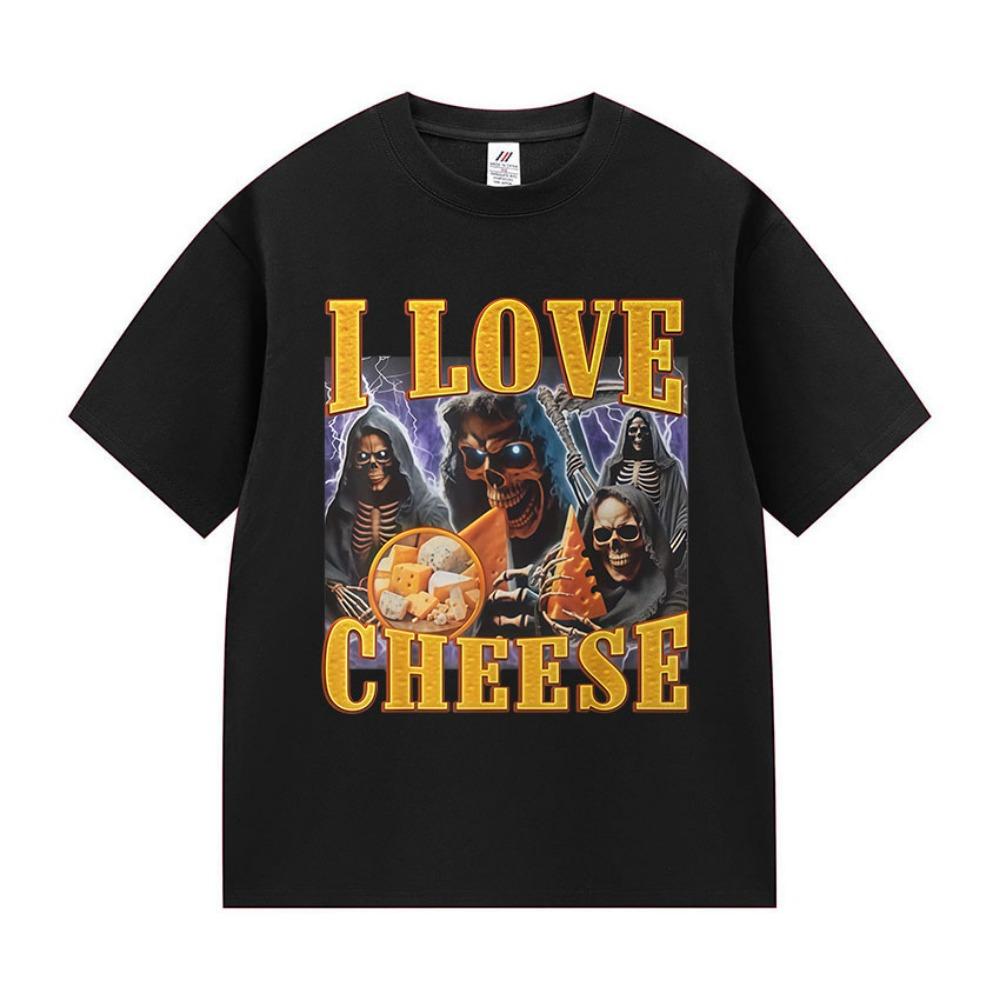 

Funny I Love Cheese Skeleton Graphic T-Shirts Men Women Vintage Harajuku Short Sleeve T-shirt Summer Cotton Tops S