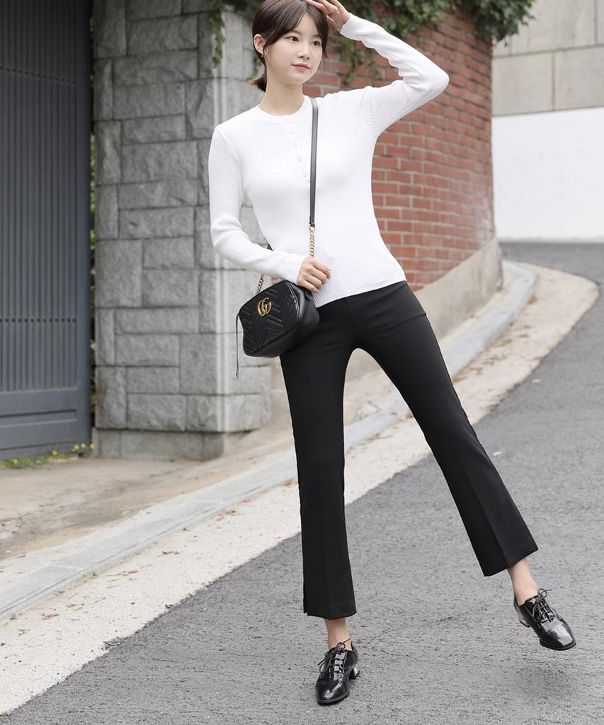 Ppaeppae Domestic Secret Waistband Side Slit Semi-Bootcut Stretch Slacks