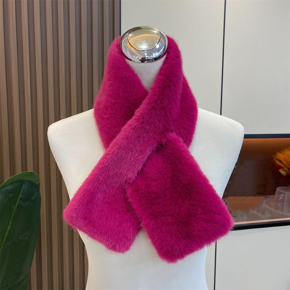 Women Winter Warm Thicken Cross Collar Scarf Solid Color Faux Rabbit Fur Cold Proof Scarves Fashion Soft Furry Neck Warmer