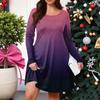 Plus Size Women's Gradient Print Casual Spring/Autumn Pocket Round Neck Long Sleeve Dress