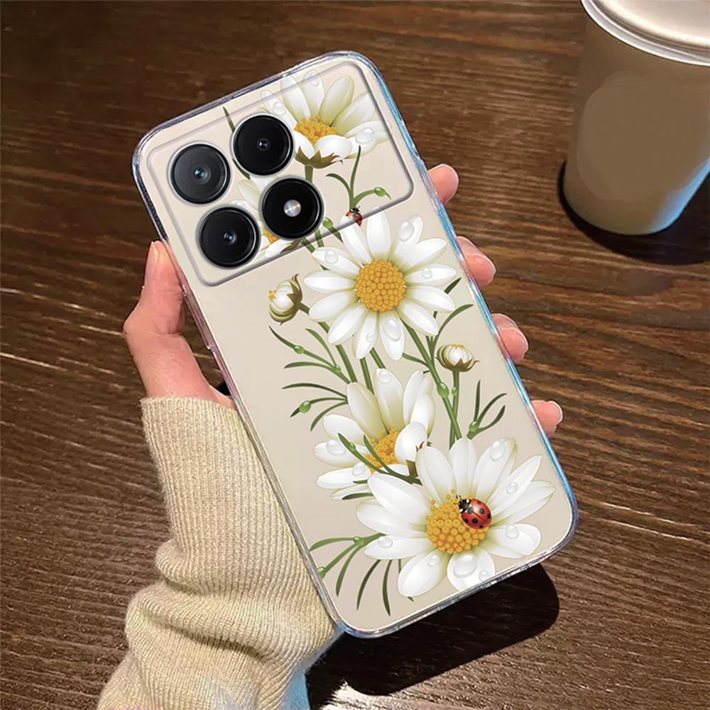 Phone Case For Xiaomi Poco X6 X5 X4 M4 Pro Rose Flower Oil Painting Protection Clear Couple Transparent Daisy PocoX6 Pro Cover