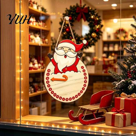 Christmas Atmosphere Ornament Countdown Calendar, Reusable Days Until Door Hanging Sign, Cute Cartoon Decor Vintage Round Wreath Hanger for