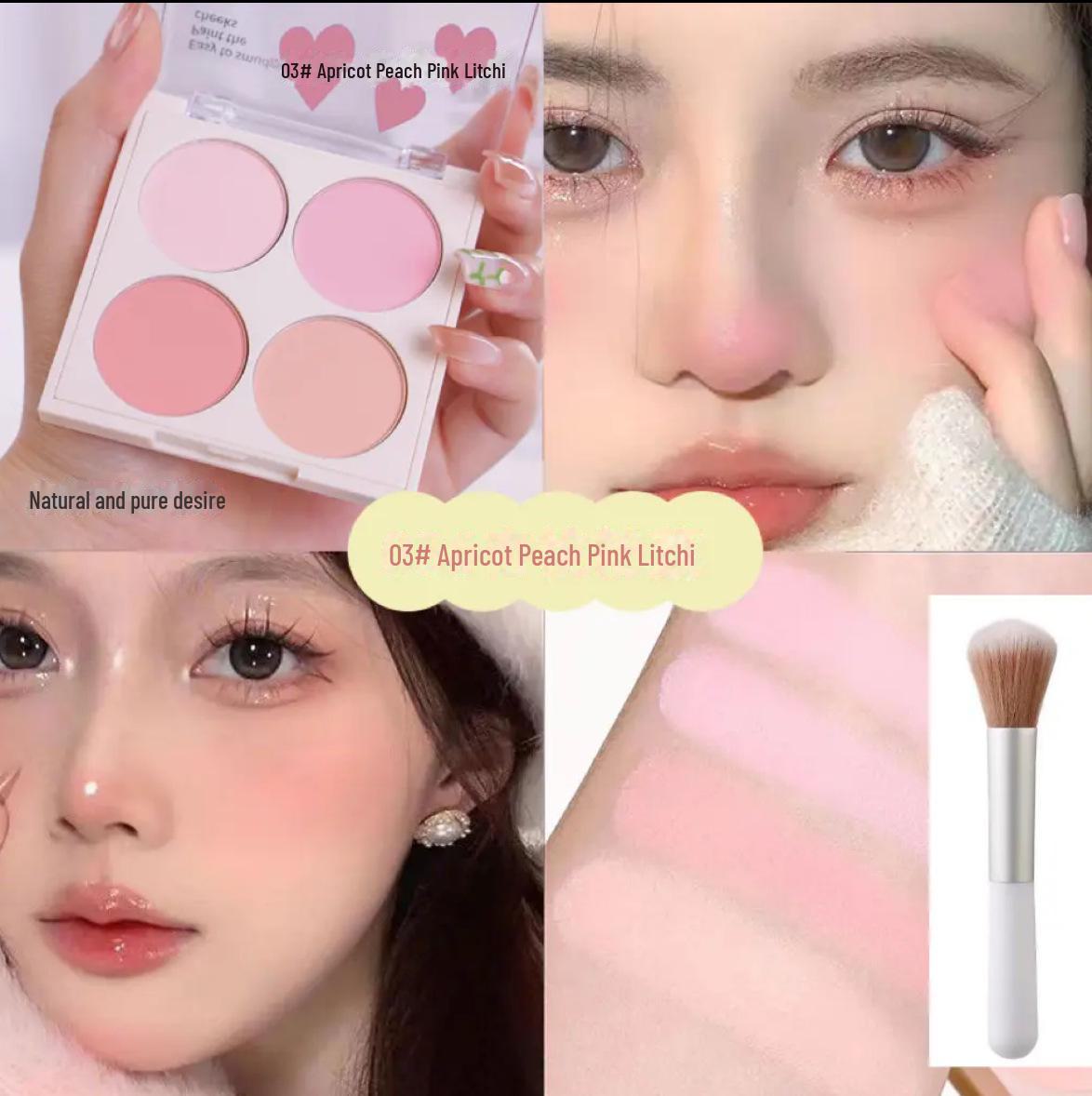 

Палитра матовых румян AUYK Four-Color - Natural Nude, Colorful, Whitening, Purple Rouge blush brush абрикосовый/розовый