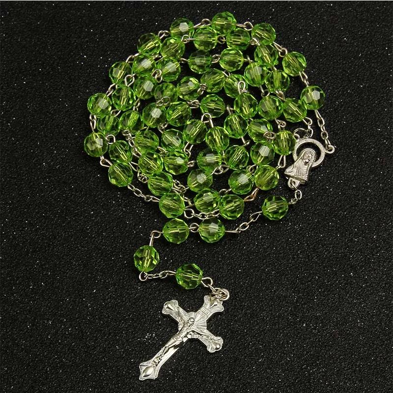 8mm Modeschmuck Rosenkranz Damen Halskette Hohe Qualität DIY Jesus Christliches Kreuz Halskette und Anhänger Lange Kette Schmuck Schmuck
