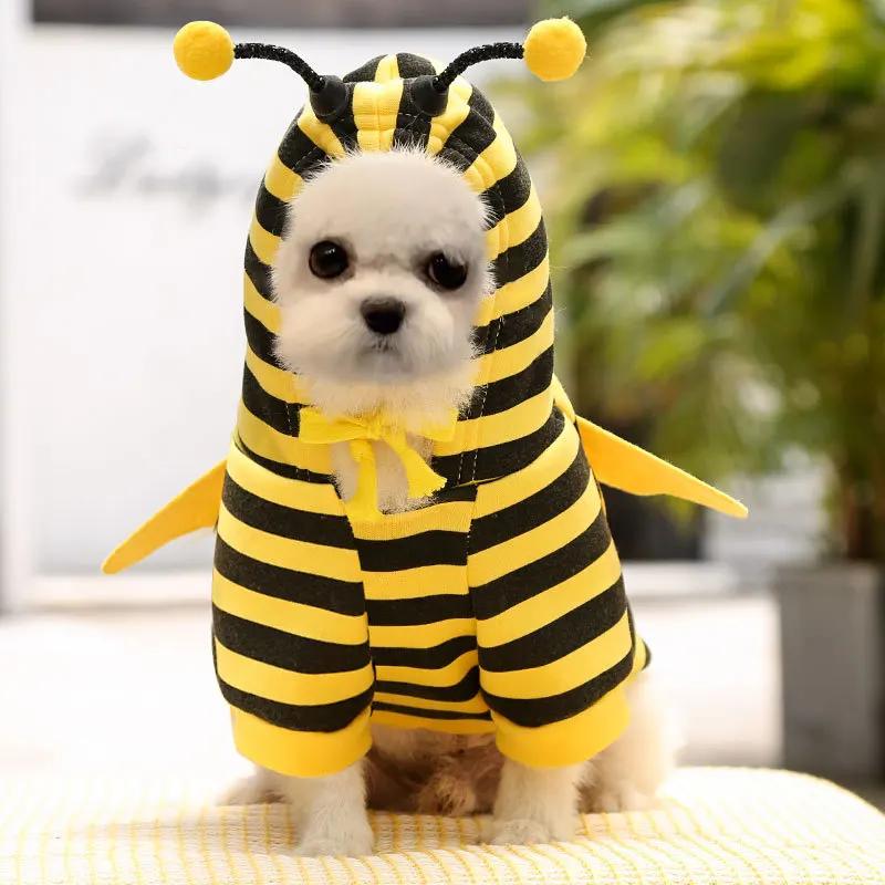 Cute Bee Shape Dog Cat Clothes Autumn Winter Velvet Cartoon Clothes Halloween Pet Costumes Puppy Dog Hoodies Christmas Clothes