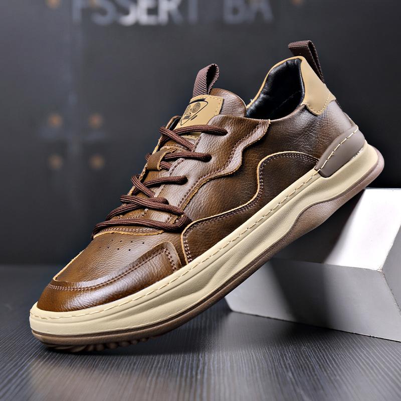 Fashion Designer New Male Thick Soled Board Shoes Spring Autumn Wear Comfortable Men's Leather Casual Shoes Solid Color Men's Sneakers