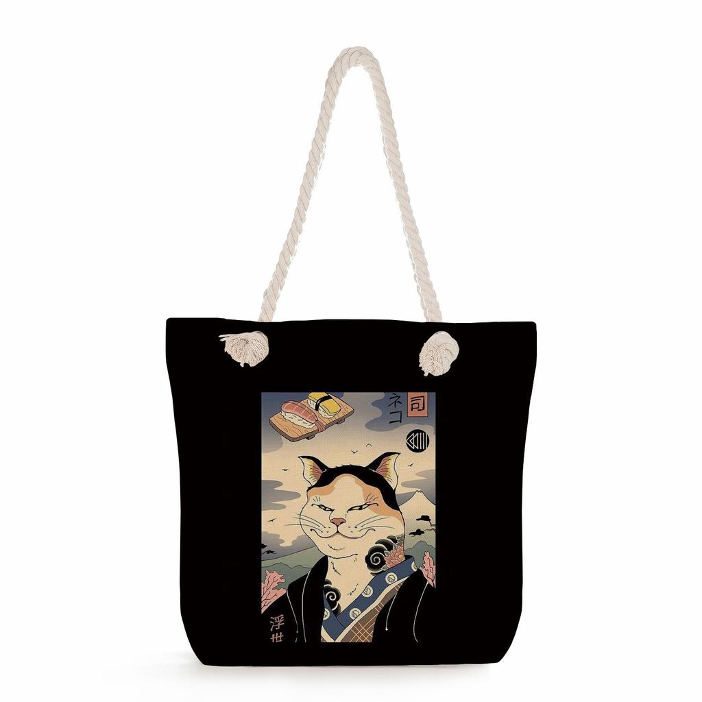 Samurai Cat Print Thick Rope Single-shoulder Beach Bag 7235