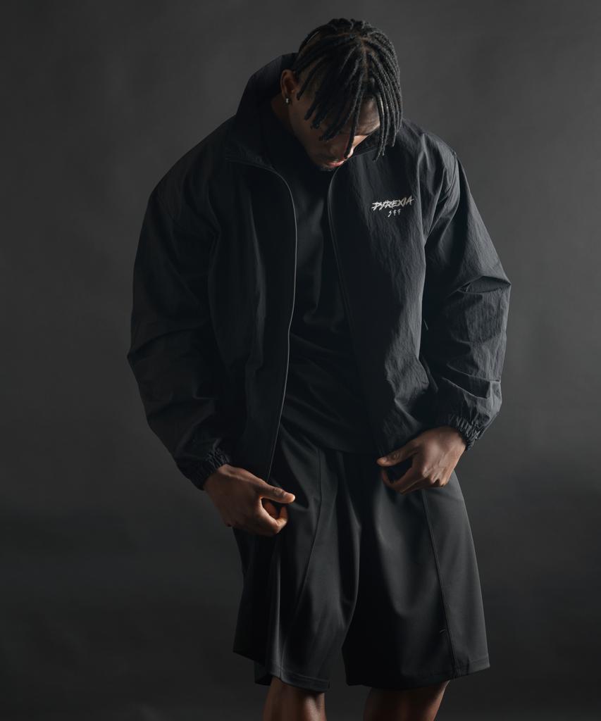 Phermenon Lockere Passform Nylon Windjacke Reißverschluss [Schwarz]
