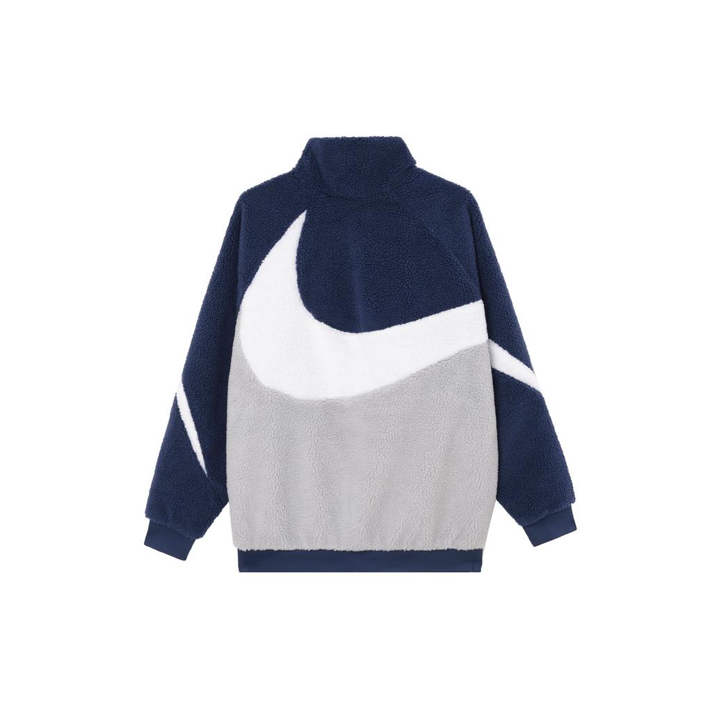 Nike Sportswear Swoosh Fashion Comfortable Soft Reversible Collar Fleece Jacket Men Jackets Deep-Navy White Team-Blue-Grey BQ6546-411