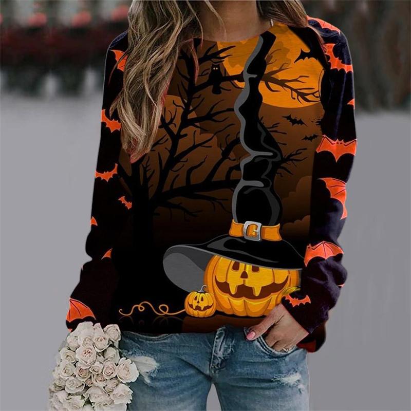 2025 Autumn Women's Halloween T-Shirt Fashion Long Sleeve Party Tops Casual 3D Print Loose Shirts OverSized Clothing Polyester