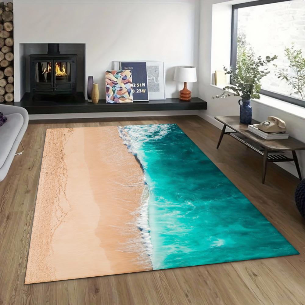 Summer Beach Wave Area Rug Coastal Ocean Home Decor Carpet Soft Non-slip Floor Mat for Living Room Bedroom Hallway