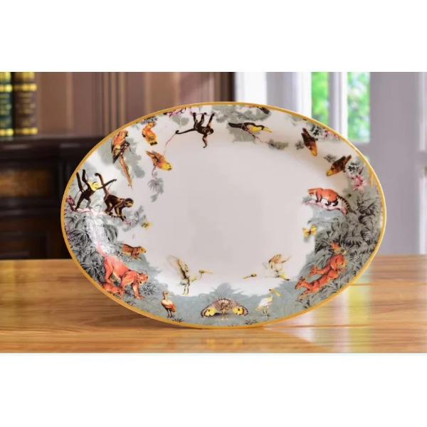 

Столовая посуда с изображением животных из тропического леса, тарелки из костяного фарфора, плоский поднос для десерта, форма для торта, блюдце для чашки, принадлежности для домашней кухни