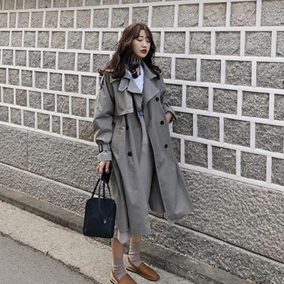 Gabardina informal de algodón con fajas, abrigos largos vintage de gran tamaño, moda otoño invierno