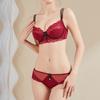 Red Lace Lingerie Set, Ultra-Thin Push-Up Bra, Flattering for Larger Busts, Pure Desire