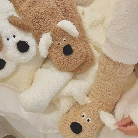 Tüylü İç Mekan Çorapları Kulaklı Sevimli Tüylü Köpek Çorapları Rahat Kabin Çorapları Erkek Kadın Sıcak Kışlık Evde Dinlenme Uyku Çorapları