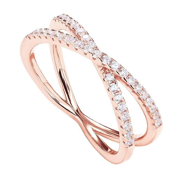 Meier 14K Gold Plated X Ring Cross S925 Sterling Silver Ring with Diamonds
