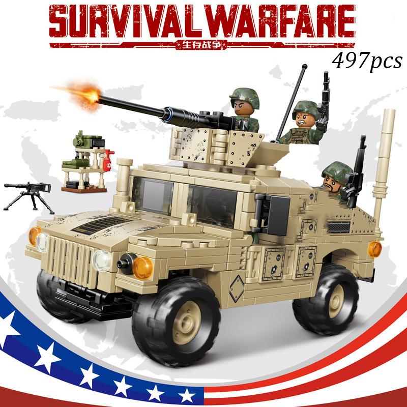 SLUBAN WW2 Military Humvee Jeep H1 Army Friends Car Mould King Building Bricks Classic Moc Blocks Action Figures Toys Boys Gift