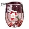 Double Layered Juice Glass Layer Cup with Santa Claus/Small Tree/Stack/Bag Patterns Decor Family Gathering Tableware Quicksand Sequins Clear