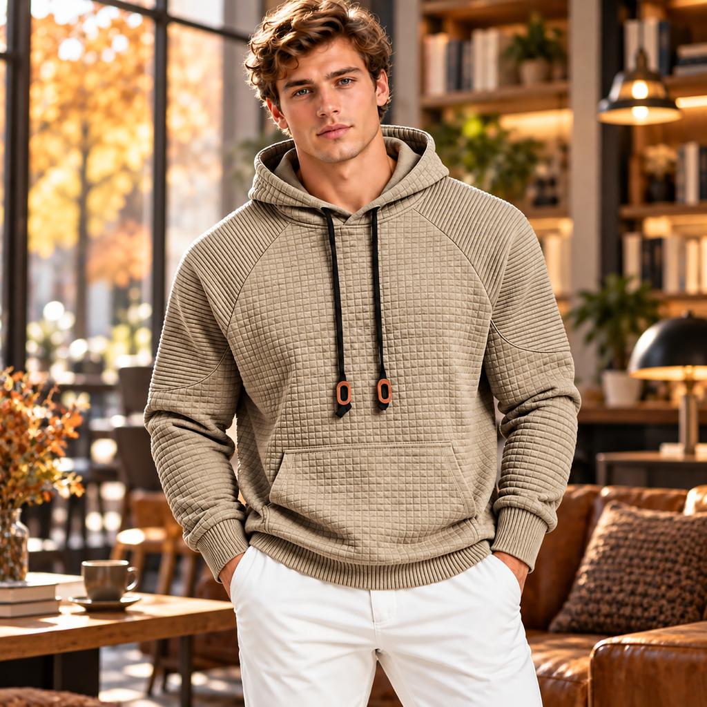 Men's Loose Fit Plaid Texture Hoodie, Casual Sports Outdoor Commute Sweatshirt