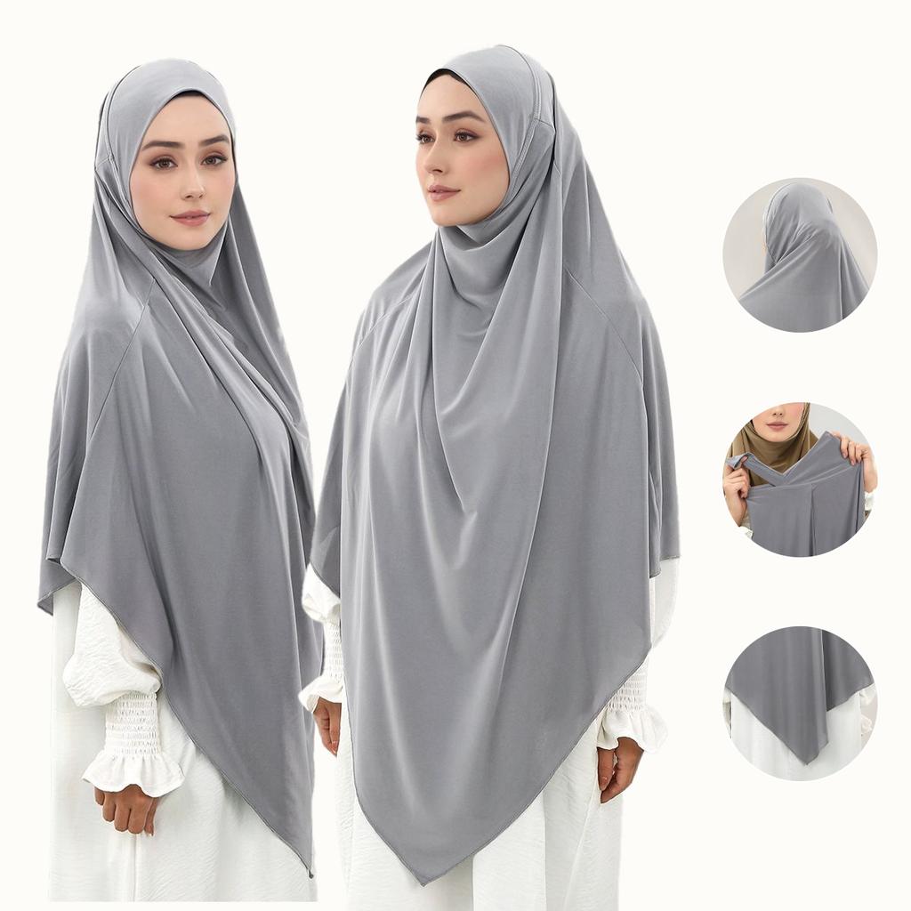 Large Soild Muslim Ethnic Instant Hijab For Women Stretchy Jersey Hijab Islamic Malaysia Ready To Wear Turban Khimar Headwraps