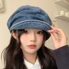 Japanese Washed Old Denim Pleated Beret Hat for Women Retro All Match Face Showing Little Painter Octagonal Hat Newsboy Hat