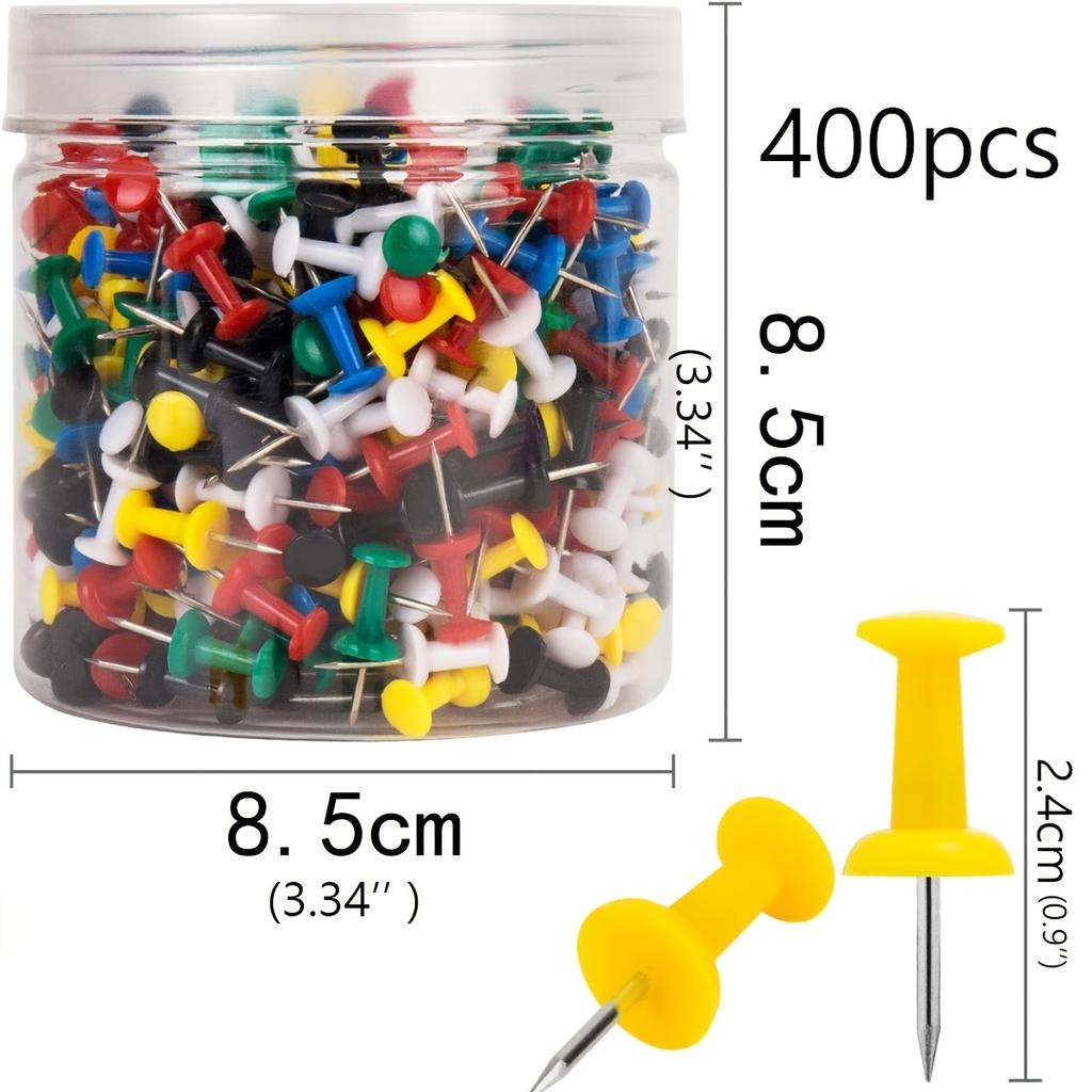 400PC Push Pins,Thumb Tacks for Bulletin Board,Thumb Tacks for Wall Hangings,Office Tacks Color Pins for Desk Decor Organization