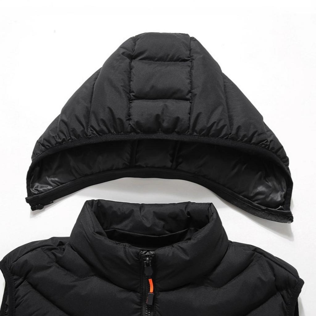 Men's Casual And Fashionable Fishbone Pattern Cotton Sleeveless Vest, Men's Hooded Detachable Solid Color Fitted Cotton Jacket Vest