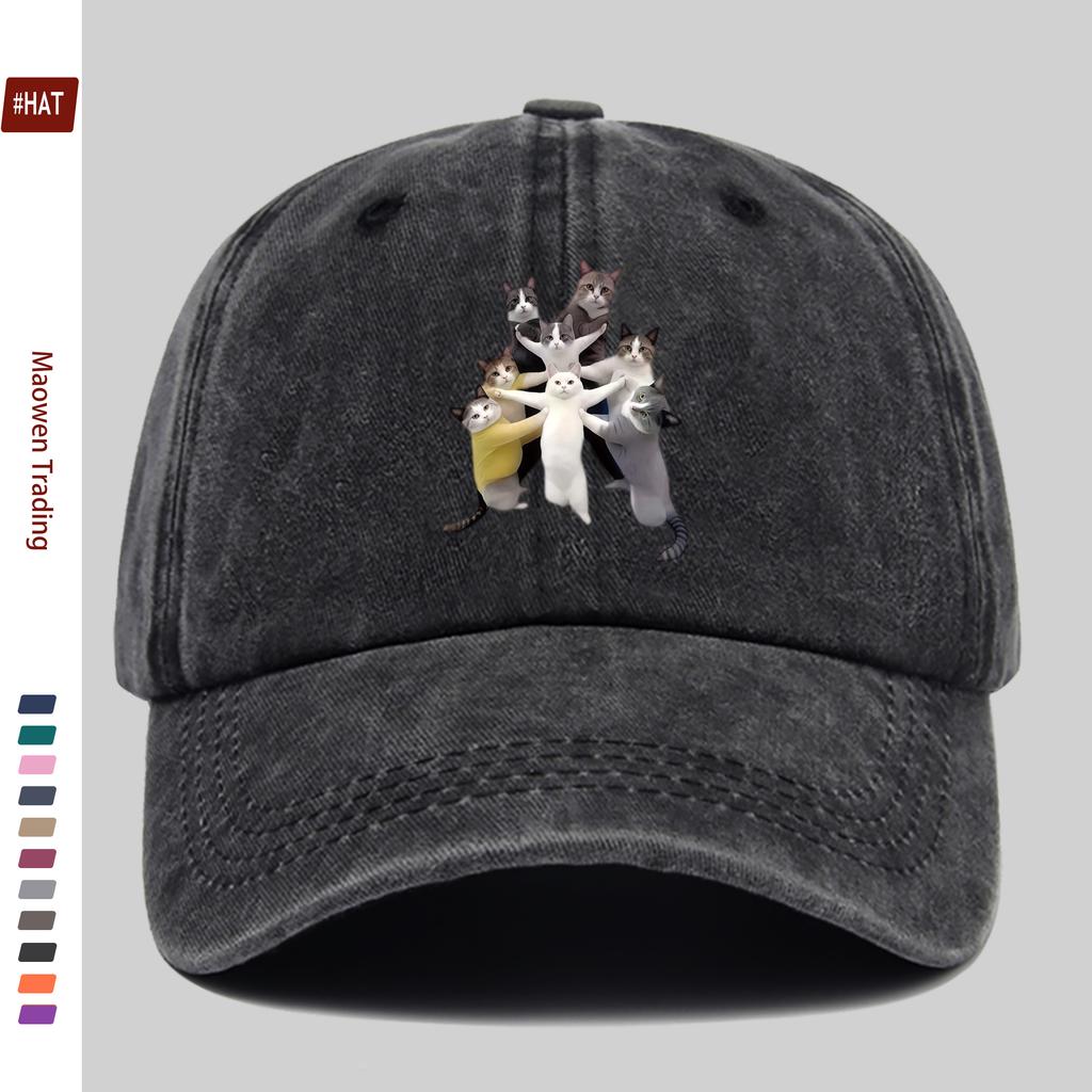 pc pcs Funny Cat Print Trucker Hat with Kitten Design Adjustable Snapback Cap Suitable for Men Women Lightweight Washed V