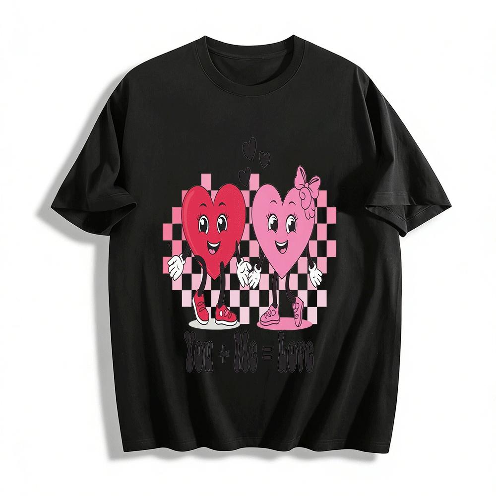Valentine Vibes Retro Heart Checkerboard Print Casual Top Pure cotton T-shirt XXS