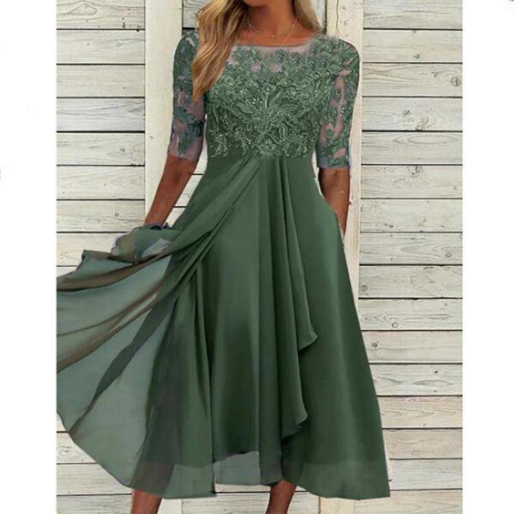 2025 Elegant European Long Bridesmaid Dress Chiffon Lace Hollow Evening Gown