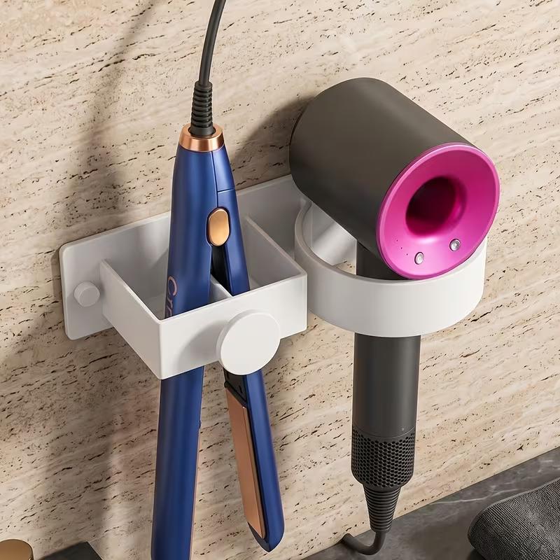 Wall Mounted Hair Dryer Holder Bathroom Hair Tool Storage Rack No Drill Self Adhesive Organizer for Hair Dryer Brush and Comb
