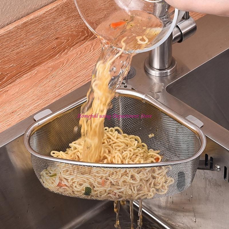 Platzsparender dreieckiger Spülbeckenkorb für Speisereste Sieb Küchenwerkzeug