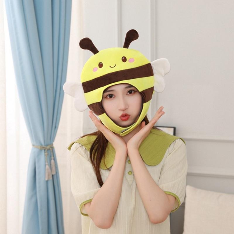 3D Honeybee Hat for Adult Children Cartoon Plush Hat Party Headgear Festival Holiday Photo Props Cap Costume Accessories