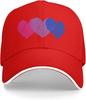 Bisexual Pride Hearts Print Red Baseball Cap Polyester Adjustable Casual Sun Protection Hat