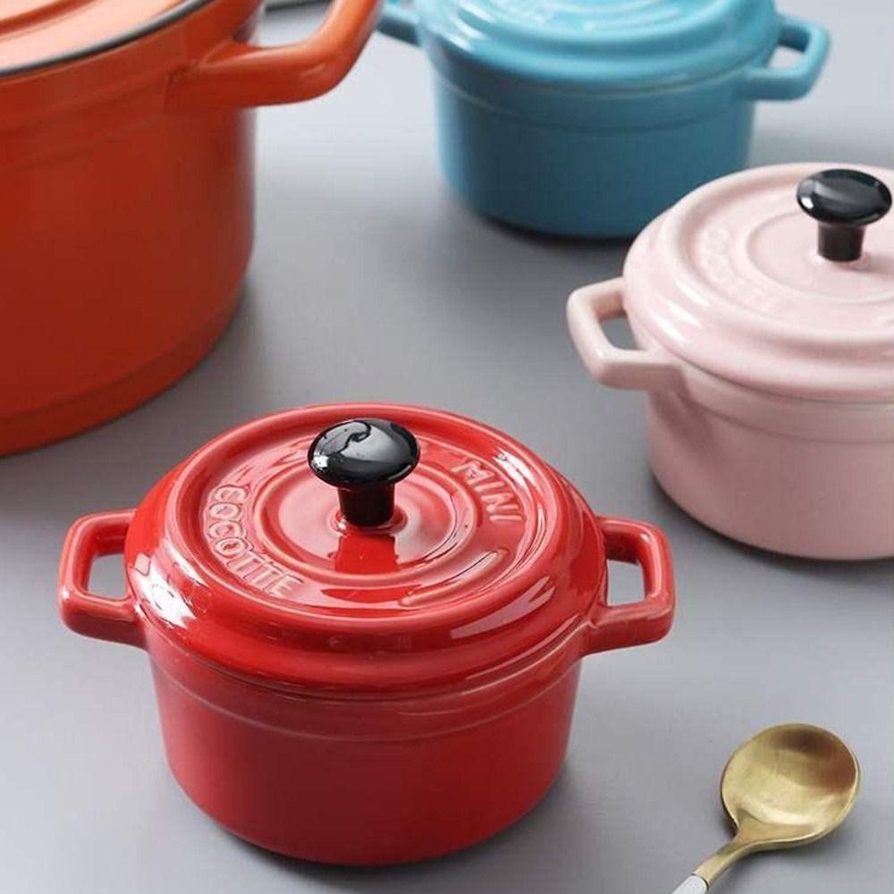 200ml Ceramic Breakfast Bowl Hanging Ears Mini Casserole with Lids Creme Brulee Bowl Household