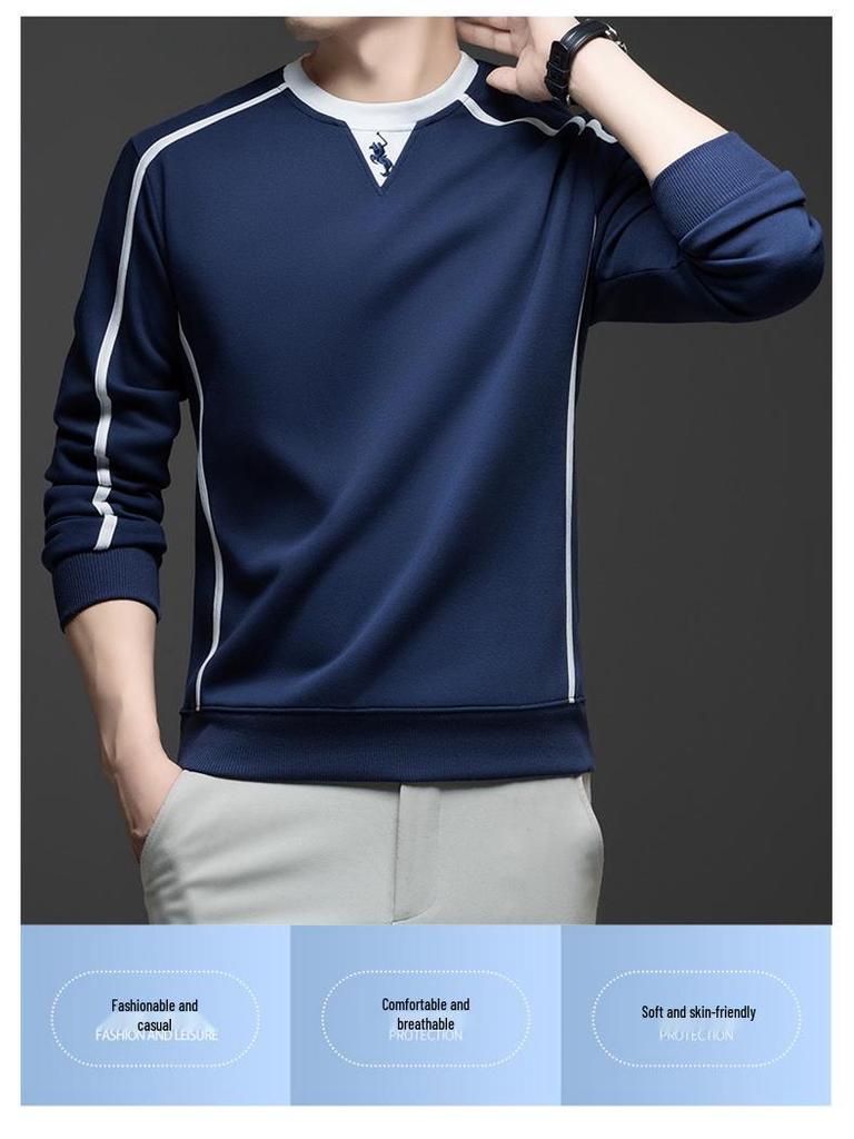 Embroidered Pony Logo Men's Sweatshirt: Fleece-Lined Cotton Blend for 2025 Autumn/Winter Fashion