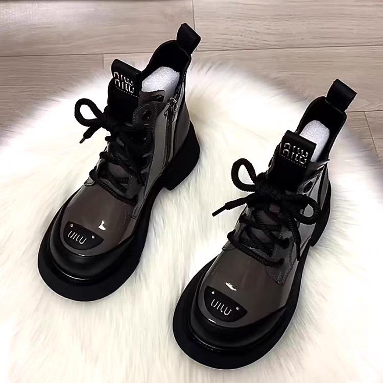 

Женские ботинки Мартин в британском стиле 2025: Ботильоны на толстой подошве, увеличивающие рост, для осени и зимы 36