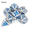 7 Pcs Blue White Metal Dice Solid Metal Polyhedral Dice Set Suitable For Role-Playing Dice PropBoard Game Gift