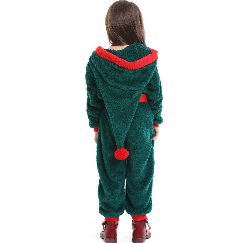 Kids Girls Christmas Xmas Green Elf Velvet Hooded Jumpsuit Belt Set Children Halloween Role Play Dress Up Cosplay Costume