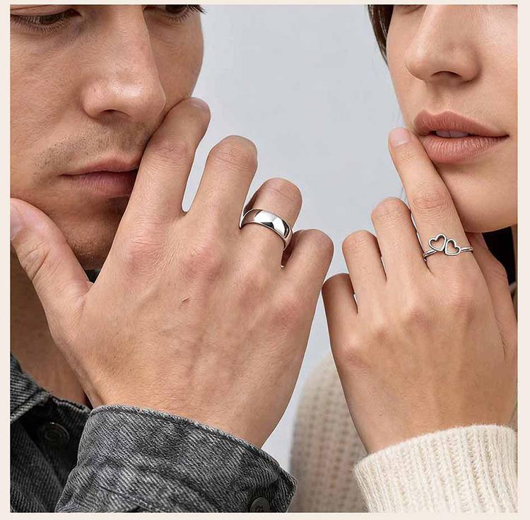Double Heart Rings for Women, Stainless Steel Promise Ring Rustproof Jewelry