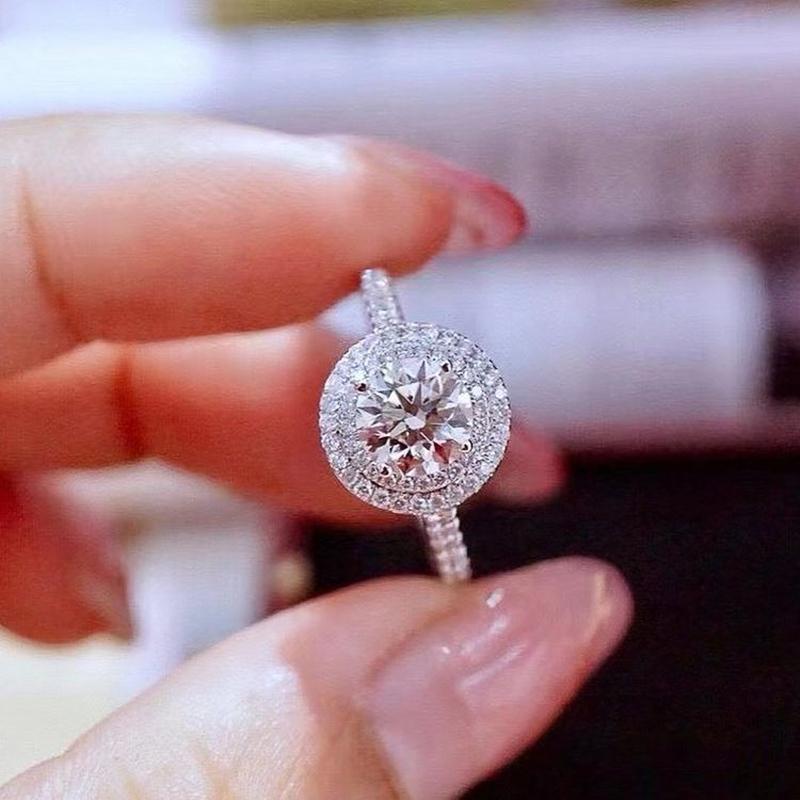 Huitan Temperament Sweet Round Shaped Rings for Women Wedding Engagement Accessories Brilliant Cubic Zirconia Classic Jewelry